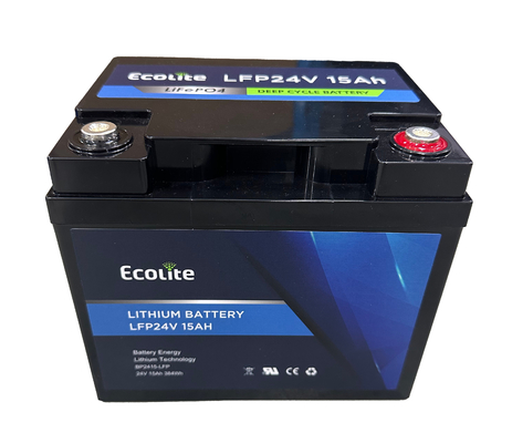 Ecolite 24v 15Ah Rango de alta temperatura AGV LiFePo4 Fosfato de hierro y litio BMS integrado
