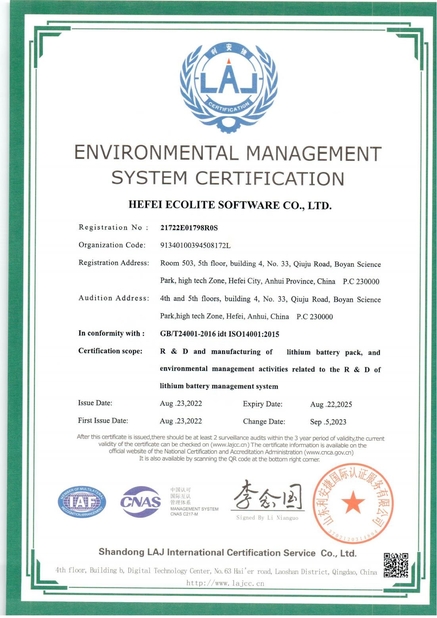 China HEFEI ECOLITE ENERGY CO., LTD. certificaciones